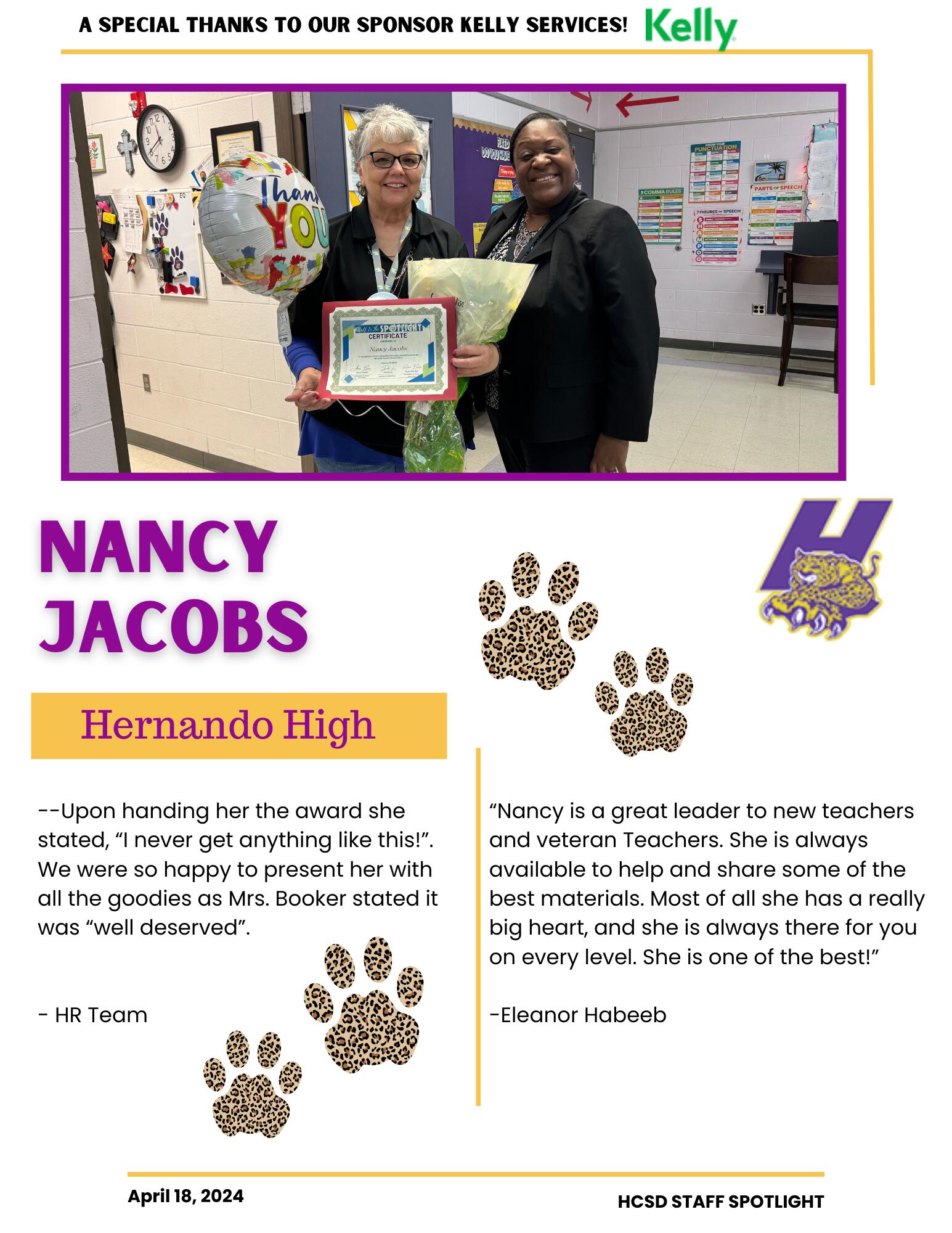 Staff Spotlight on  Nancy Jacobs